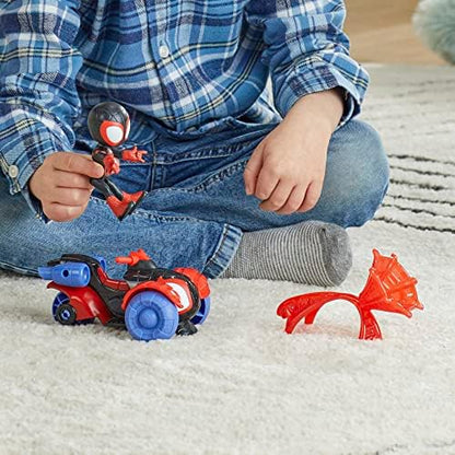 Homem-Aranha e Seus Incríveis Amigos Marvel Miles Morales Homem-Aranha Techno Racer Brinquedo, Figura de Ação com Veículo e Acessório, Brinquedos Pré-escolares