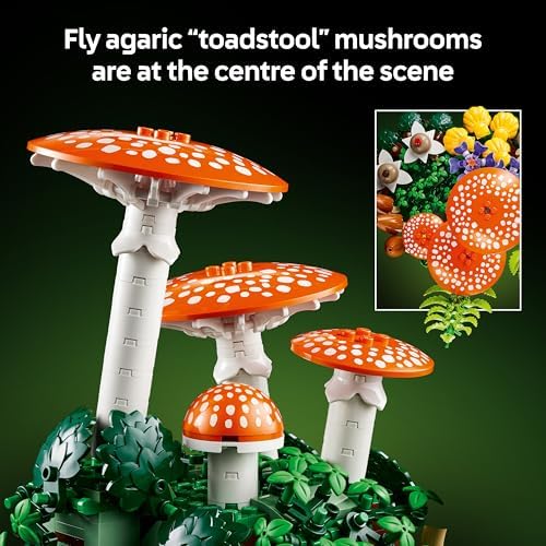 LEGO Botanicals Cogumelos da Floresta - Conjunto de Plantas Artificiais para Adultos - Inclui um Cogumelo e Flores Artificiais para Decoração de Sala de Estar ou Quarto - Ideia de Presente DIY - 11505