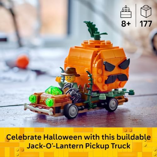 Brinquedo LEGO Caminhonete com Abóbora de Halloween – Kit de Artesanato com Abóbora e Minifigura de Fazendeiro – Decoração para Quarto Infantil – Presente para Meninos e Meninas a partir de 8 Anos – 40822