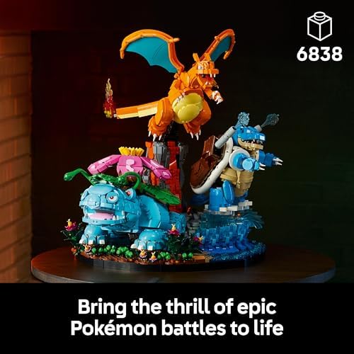 LEGO Pokémon Venusaur, Charizard e Blastoise - Kit de Modelo 3D para Adultos - 3 Figuras de Anime para Decoração de Quarto ou Mesa - Presente Colecionável para Fãs de Jogos - 72153