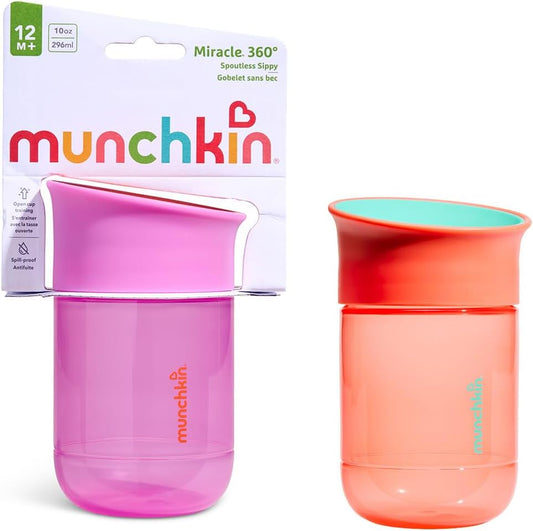 Munchkin Copo Miracle 360 para Bebês | Kit com 2 | 12m+ | 296 ml | Roxo/Coral