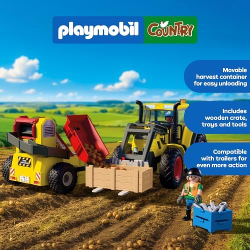 Playmobil | Country | Trator Grande com Colheitadeira de Batatas | Conjunto de Maquinário Agrícola com Carregadora Frontal, Função de Classificação e Muitos Acessórios | Para Crianças a partir de 4 Anos | 72161