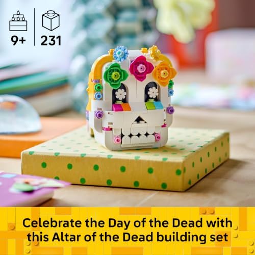 LEGO Altar dos Mortos – Kit de artesanato infantil com caveira, flores artificiais e acessórios de comida – Decoração para o Dia dos Mortos – Ideia de presente para meninos e meninas a partir de 9 anos – 40811