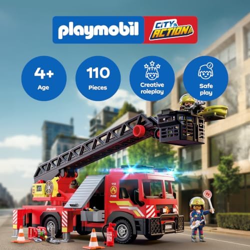 Playmobil | City Action | Caminhão de Bombeiros com Escada | Veículo de Emergência com Escada de 63 cm, Luz e Som, Equipamento de Resgate e Muitos Acessórios | Para Crianças a Partir de 4 Anos | 72192