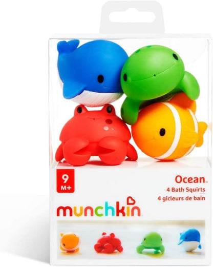 Munchkin Tema de animais flutuantes do oceano, brinquedos de esguicho de banho para bebês, 4 contagens (pacote com 1)