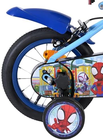 Bicicleta infantil Volare Marvel Homem-Aranha e Amigos Incríveis | Idade 3-5 anos | Roda de 12 polegadas | 2 freios de mão (dianteiro e traseiro), rodinhas de apoio removíveis e refletores nos pedais | Selim ajustável | Presente para meninos e meninas