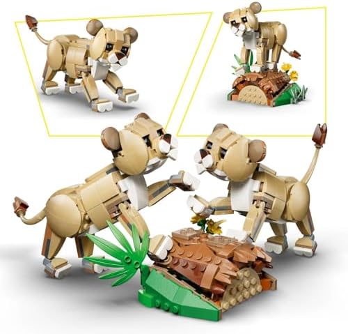 LEGO Creator 3 em 1 Animais Selvagens: Leão Majestoso de Brinquedo - Figura de Animal que se Transforma em uma Leoa ou 2 Filhotes - Decoração DIY para Quarto Infantil - Presente de Aniversário para Meninas e Meninos a partir de 9 Anos - 31386