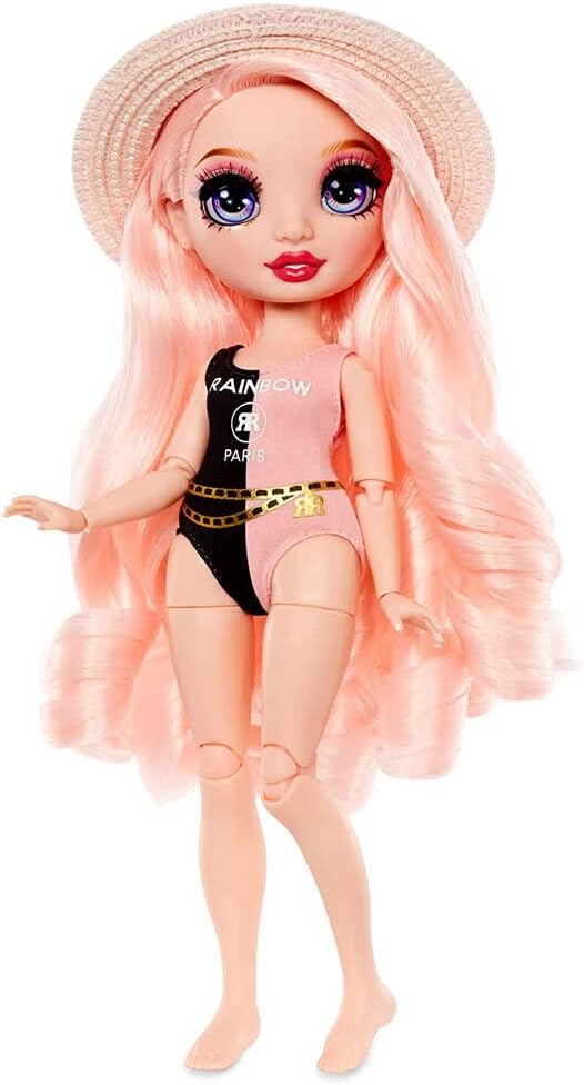 Rainbow High Pacific Coast - Bella Parker - Boneca Fashion Rosa com Roupa, Pernas Intercambiáveis e Suporte de Exibição - Inclui Toalha, Bolsa e Mais - Presente e Item de Colecionador para Crianças a partir de 6 Anos