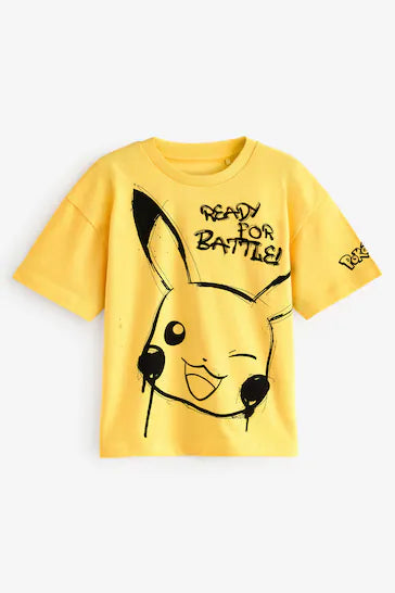 |BigBoy| Camiseta De Manga Curta com Licença Pokémon Amarela Pikachu (4-16 anos)