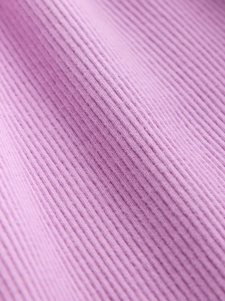|Girl| Vestido Canelado de Manga Longa com Bordado de Coelhinho Lilás (3 meses a 7 anos)