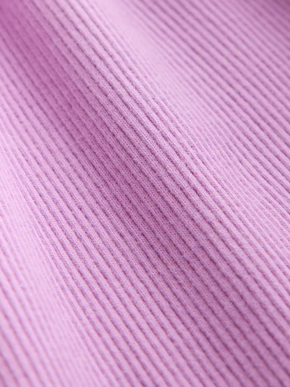 |Girl| Vestido Canelado de Manga Longa com Bordado de Coelhinho Lilás (3 meses a 7 anos)