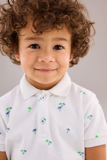 |Boy| Camisa Pólo De Manga Curta Com Estampa Completa - Branca (3 Meses - 7 Anos)