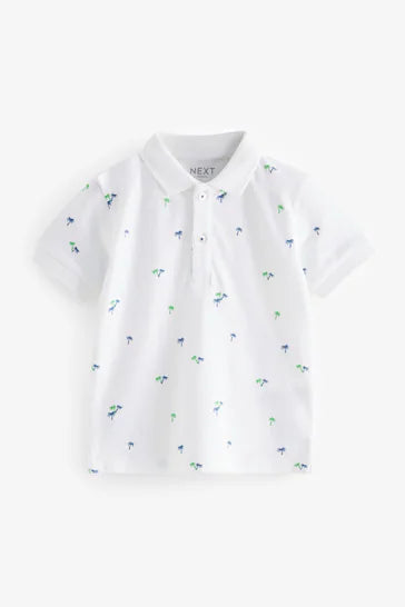 |Boy| Camisa Pólo De Manga Curta Com Estampa Completa - Branca (3 Meses - 7 Anos)