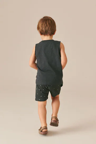 |Boy| Conjunto De Colete e Shorts Cinza Carvão (3 meses a 7 anos)