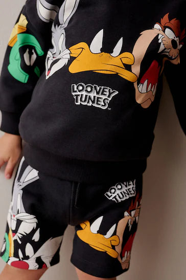 |Boy| Conjunto De Moletom e Shorts Cinza Carvão Looney Tunes Crew (3 meses a 8 anos)