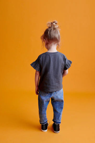 |Girl| Camiseta de manga curta com folho - Cinza carvão (3 meses - 7 anos)