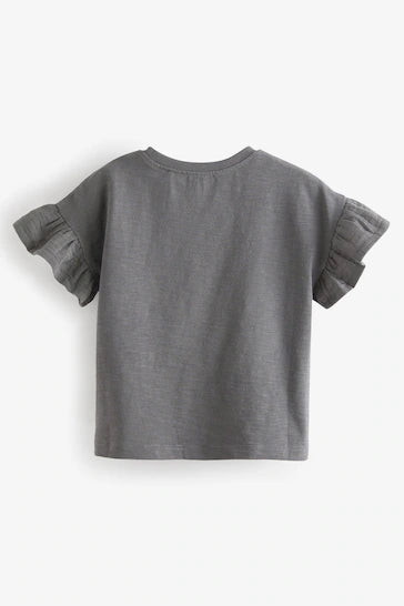 |Girl| Camiseta de manga curta com folho - Cinza carvão (3 meses - 7 anos)