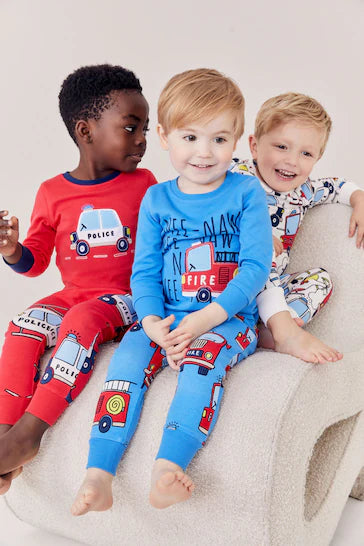 |Boy| Pacote De 3 Pijamas Snuggle - RedBlue Emergency Vehicles (9 meses a 10 anos)