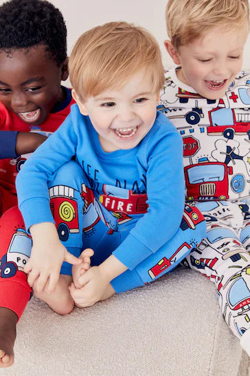 |Boy| Pacote De 3 Pijamas Snuggle - RedBlue Emergency Vehicles (9 meses a 10 anos)