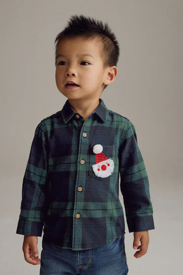 |Boy| Camisa Xadrez De Manga Comprida 100% Algodão - Personagem Xadrez Xadrez Verde (3 meses a 7 anos)