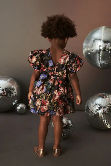 |Niña| Vestido de fiesta de tafetán estampado (3 meses a 10 años)