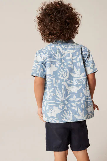 |Boy| Camisa Manga Curta Estampada - Dino Azul (3 Meses - 7 Anos)