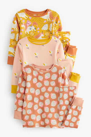 |BigGirl| Pacote de 3 pijamas de manga comprida estampados - Multi Morango (9 meses a 10 anos)