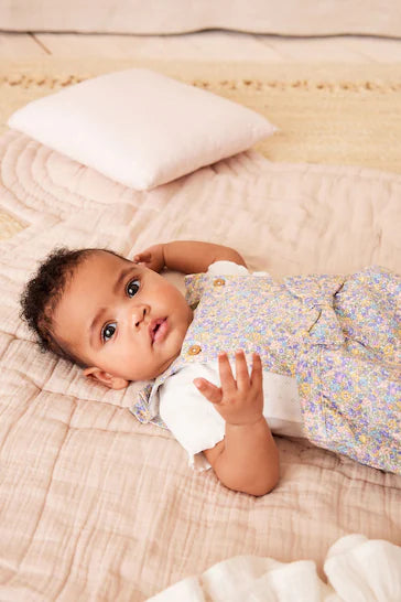 |BabyGirl| Conjunto De Macacão E Macacão Floral Ditsy Azul Para Bebê (0 Meses - 2 Anos)