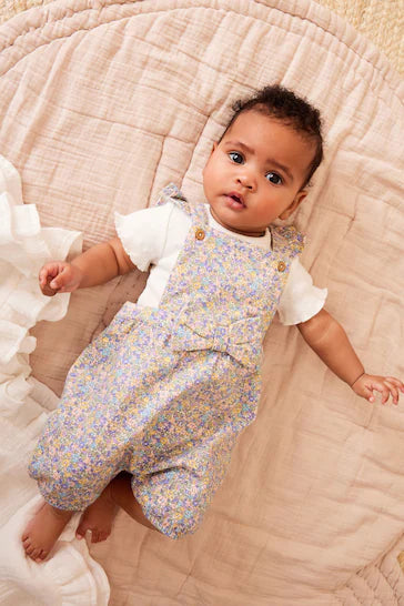 |BabyGirl| Conjunto De Macacão E Macacão Floral Ditsy Azul Para Bebê (0 Meses - 2 Anos)