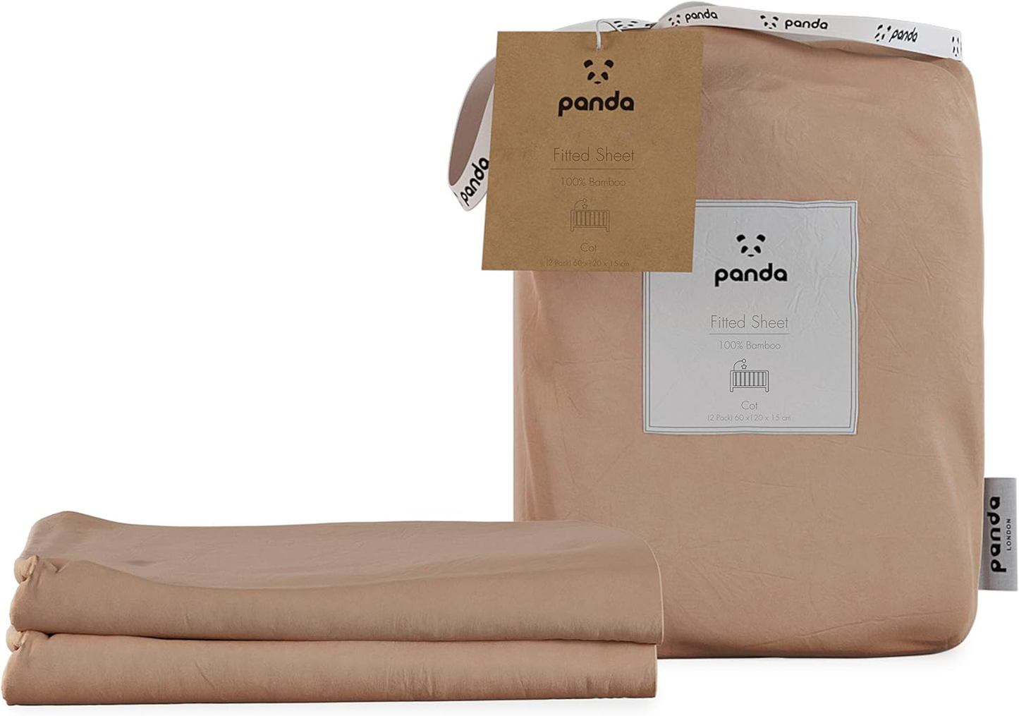 Lençóis com elástico Panda Kids 100% bambu (2 unidades) (branco, berço: 120 x 60 x 15 cm)