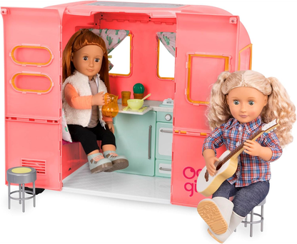 A Nossa Geração – Trailer de Campismo – Acessórios de Cozinha e Cozinha – Veículo para Bonecas de 18 Polegadas – Brincadeira de Faz de Conta – Brinquedos para Crianças a partir dos 3 anos – Trailer R.V. Seeing You (Rosa)