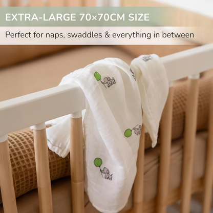 Paninhos de musselina para bebé Tiny Trees, pacote de 6 unidades, 70 cm x 70 cm – Paninhos de musselina de algodão extra macio para bebé – Quadrados de musselina absorventes, respiráveis e delicados para recém-nascidos, manta para enrolar