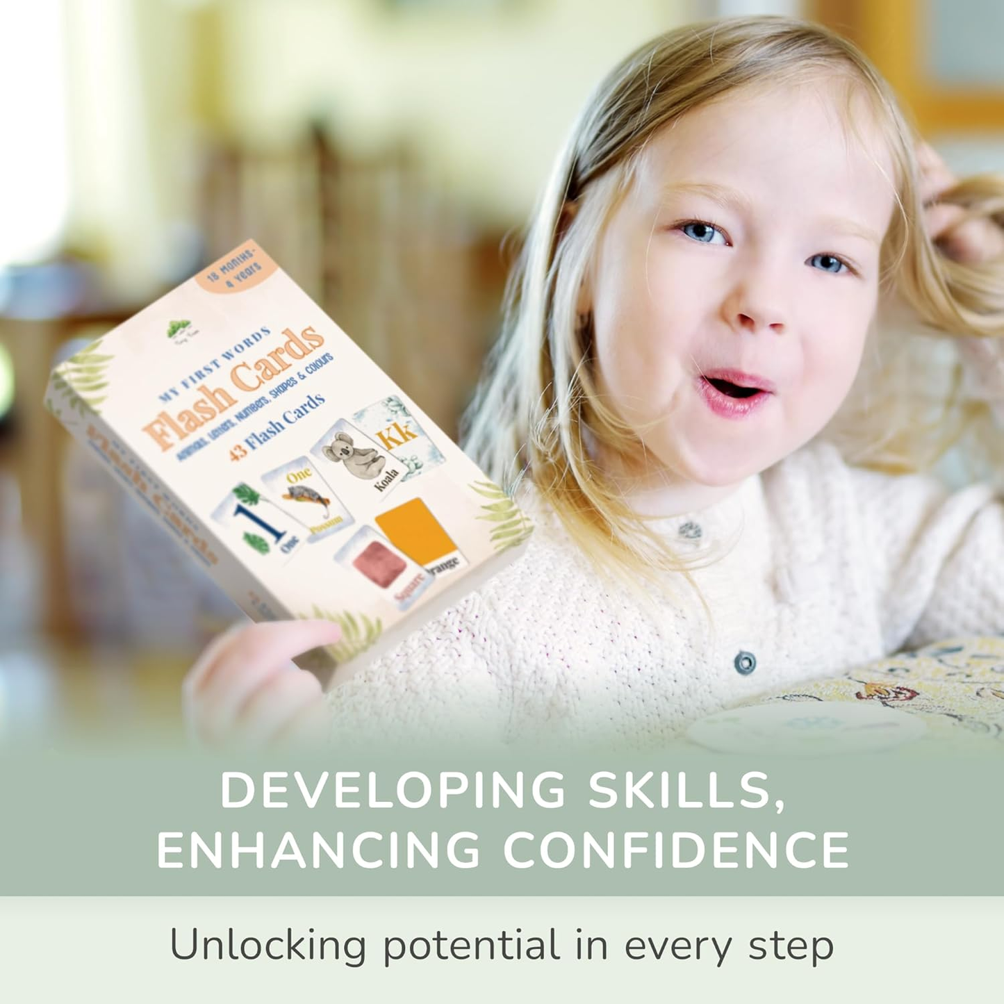 Tiny Trees® 43 Flash Cards para crianças de 2 anos I Animais, letras, números, formas e cores I Primeiras palavras Flash Cards - Inclui guia de exercícios para atividades de aprendizagem