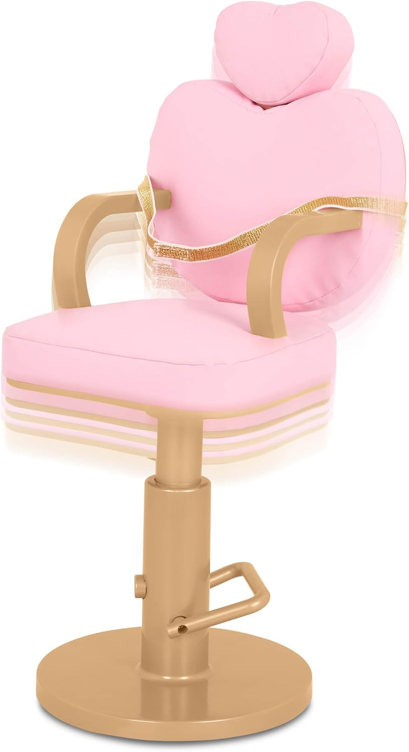 Our Generation Conjunto de Cadeiras de Salão Sweet Styles : acessórios de cabeleireiro para bonecas de 45 cm. Inclui cadeira ajustável, sons realistas e itens de penteado. Ideal para brincadeiras criativas de salão. Para crianças a partir de 3 anos.