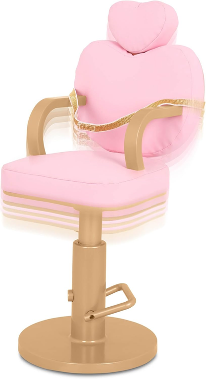 Our Generation Conjunto de Cadeiras de Salão Sweet Styles : acessórios de cabeleireiro para bonecas de 45 cm. Inclui cadeira ajustável, sons realistas e itens de penteado. Ideal para brincadeiras criativas de salão. Para crianças a partir de 3 anos.