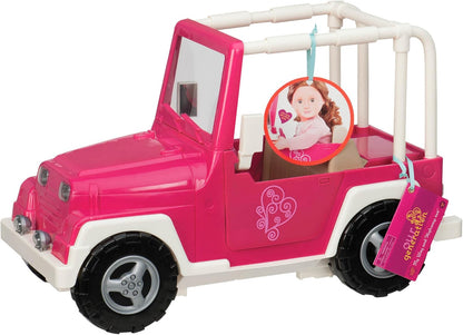 Our Generation My Way and Highways Jeep – Camião 4x4 Rosa e Branco para Bonecas Meninas de 18 Polegadas – Compatível com Reboque OG