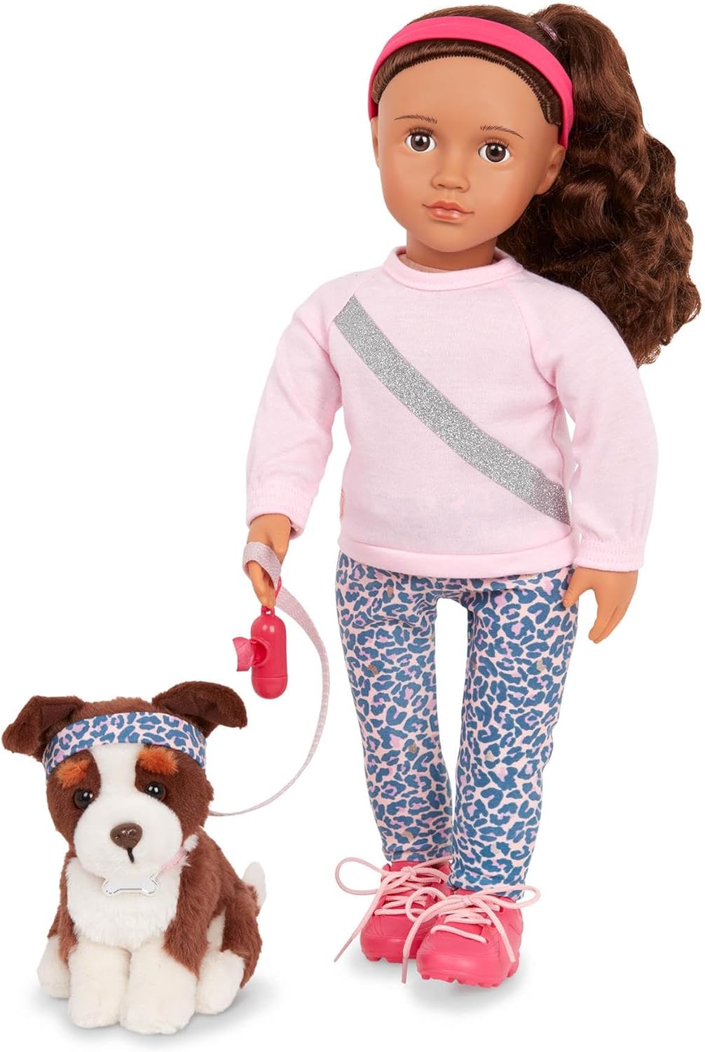 Conjunto de treino de agilidade para bonecas Our Generation 45 cm com animais de estimação Natalia e Nillie – Acessórios de brincadeira de 46 cm para bonecas e cães – Brinquedo de faz de conta educativo para crianças a partir de 3 anos