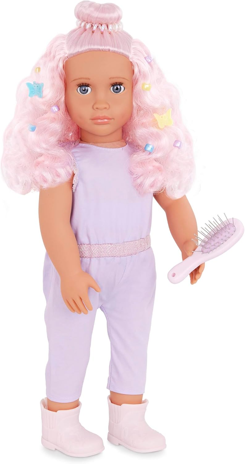 Boneca e Cavalo Elara e Lumina da Nossa Geração - Dupla de Boneca e Penteado de Potro de 18 polegadas, Cabelo Rosa, Brinquedo de Pentear Potro, Acessórios de Cabelo, Macacão Lilás, Para Crianças a partir dos 3 Anos