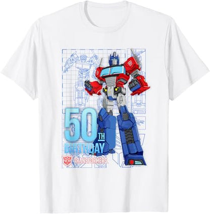 T-shirt de aniversário dos 50 anos do Optimus Prime dos Transformers