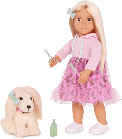 A Nossa Geração Hattie & Bella – Dupla de Bonecas e Cãozinhos de 18 Polegadas, Nody Macio, Peluche para Cão e Acessórios de Higiene