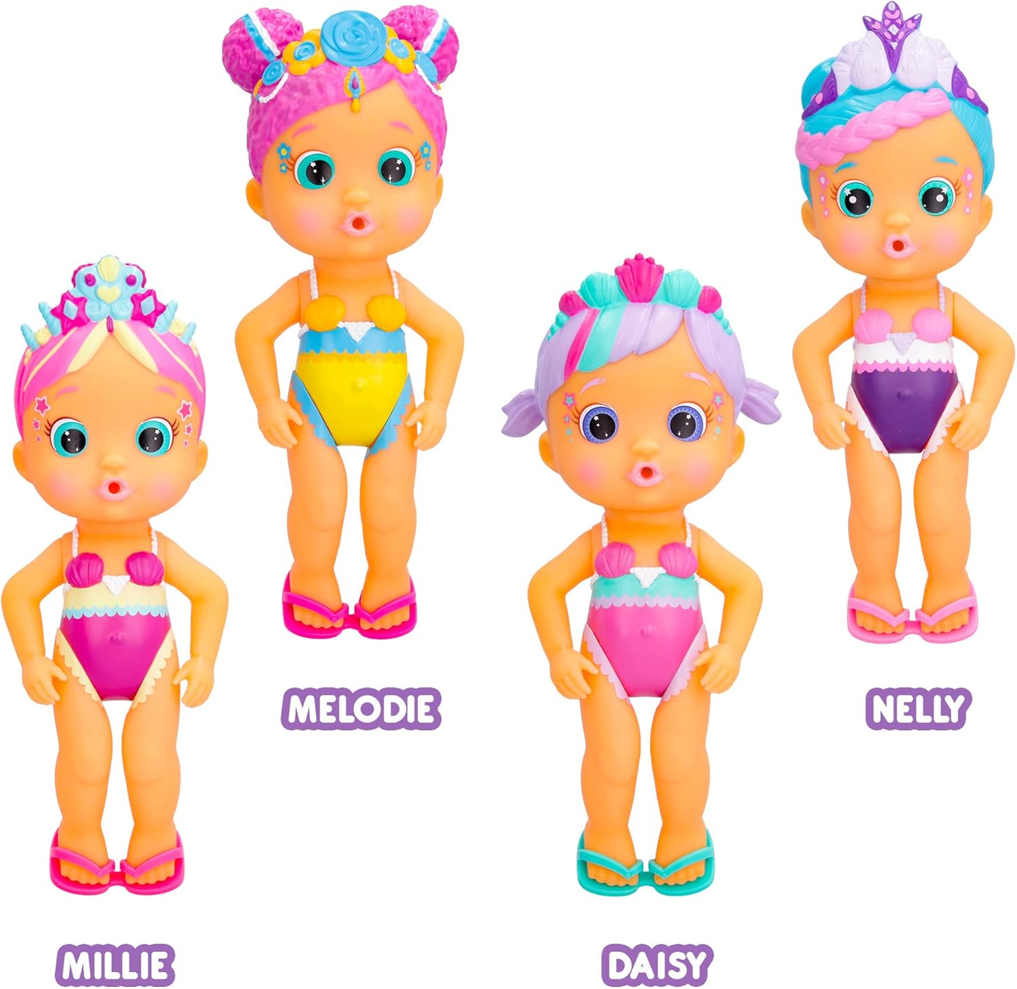 BLOOPIES Magic Tail Mermaids Boneca Millie Mermaid com cauda brilhante removível e o seu amigo marinho; Esguicha água e faz bolhas - Brinquedo de banho e brincadeira para meninos e meninas