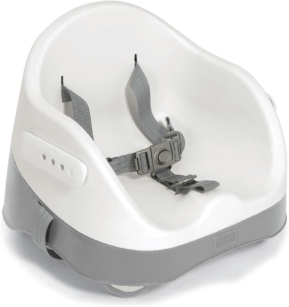 Assento elevatório Mamas & Papas Baby Bud para refeições, tabuleiro amovível, cinto de segurança, assento ajustável e pés antiderrapantes, cinzento Pebble