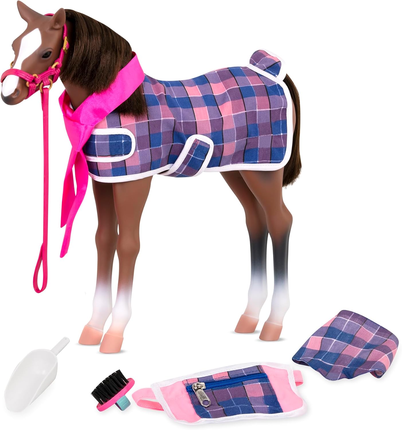 Figura de animal potro quarto de milha da nossa geração – potro de brinquedo de 30 cm para bonecas de 45 cm, figura de animal de brinquedo para meninas e meninos, acessórios estáveis e ferramentas de higiene, para crianças a partir dos 3 anos