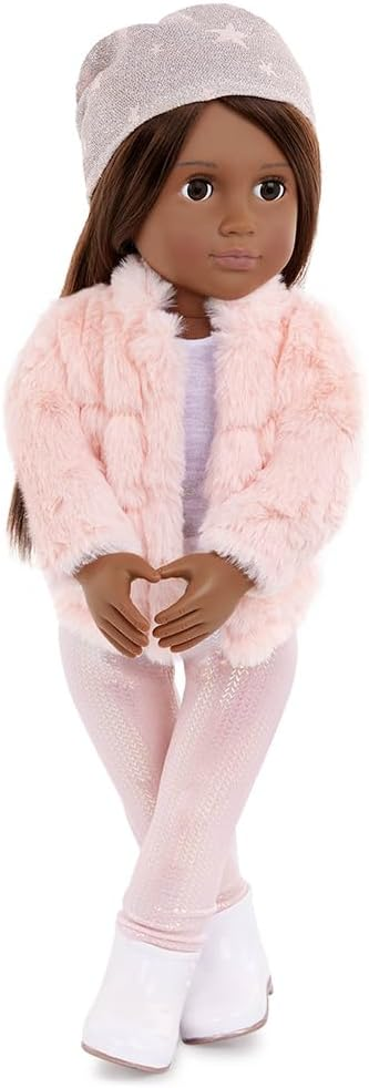 A Nossa Geração – Fato com Casaco de Pele Sintética Rosa – Acessórios de Moda – Roupa para Bonecas de 18 Polegadas – Brincadeiras de Faz de Conta – Brinquedos para Crianças a Partir dos 3 Anos – Elegante e Peludo