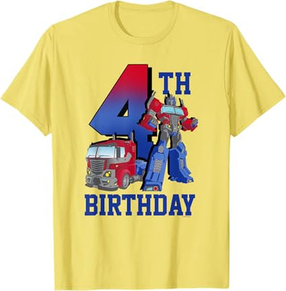 T-shirt com poster comemorativo do 4º aniversário do Optimus Prime de Transformers com efeito degradé