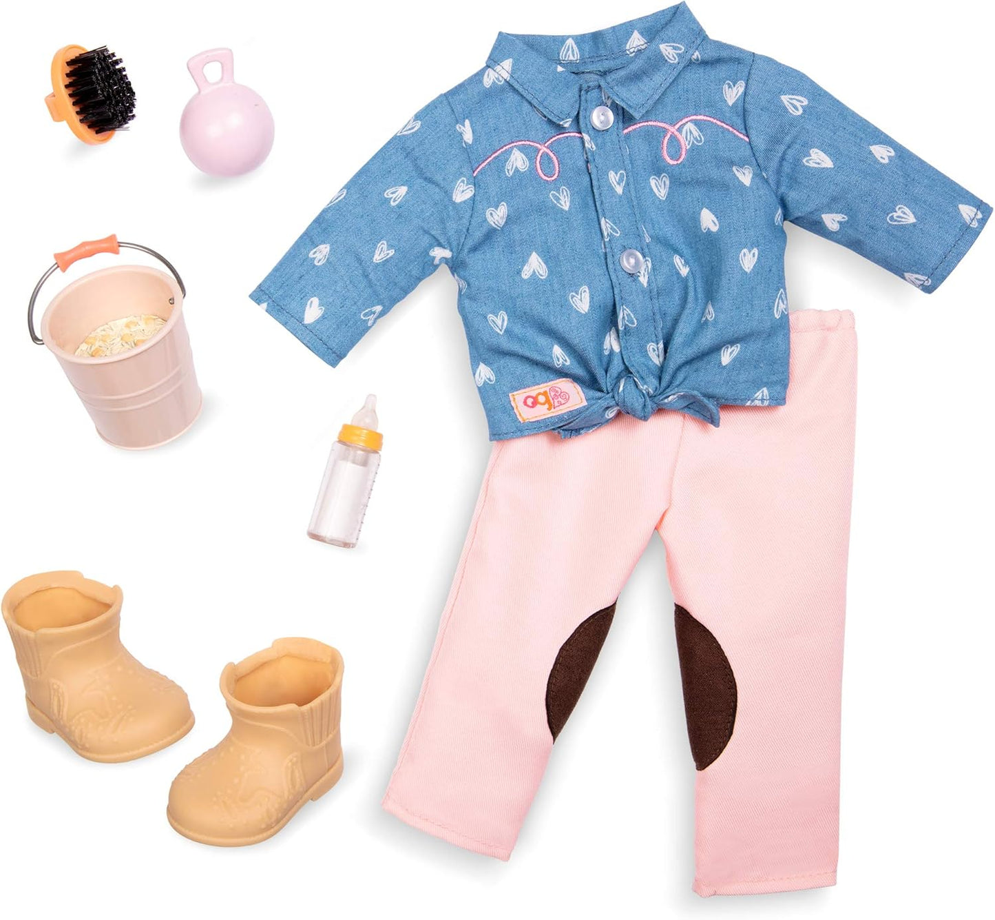 Boneca Yanira de 46 cm com potro de estimação da Our Generation, conjunto de boneca e animal de estimação para crianças, conjunto de brincadeira de faz de conta com potro, balde, biberão e outros acessórios para crianças a partir dos 3 anos