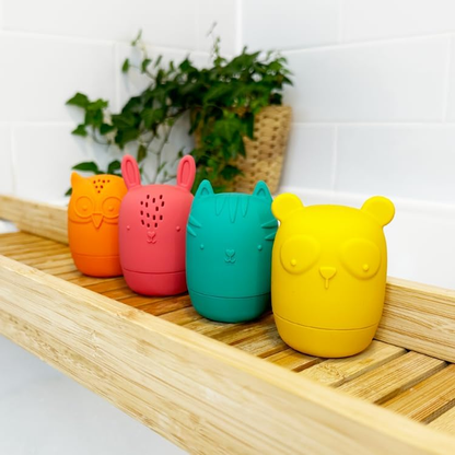 Conjunto de brinquedos para banho Little Giggles Co. - Personagem animal, fácil de limpar, brinquedos esguichadores de banho feitos de silicone fácil de apertar (conjunto de esguichadores de banho)