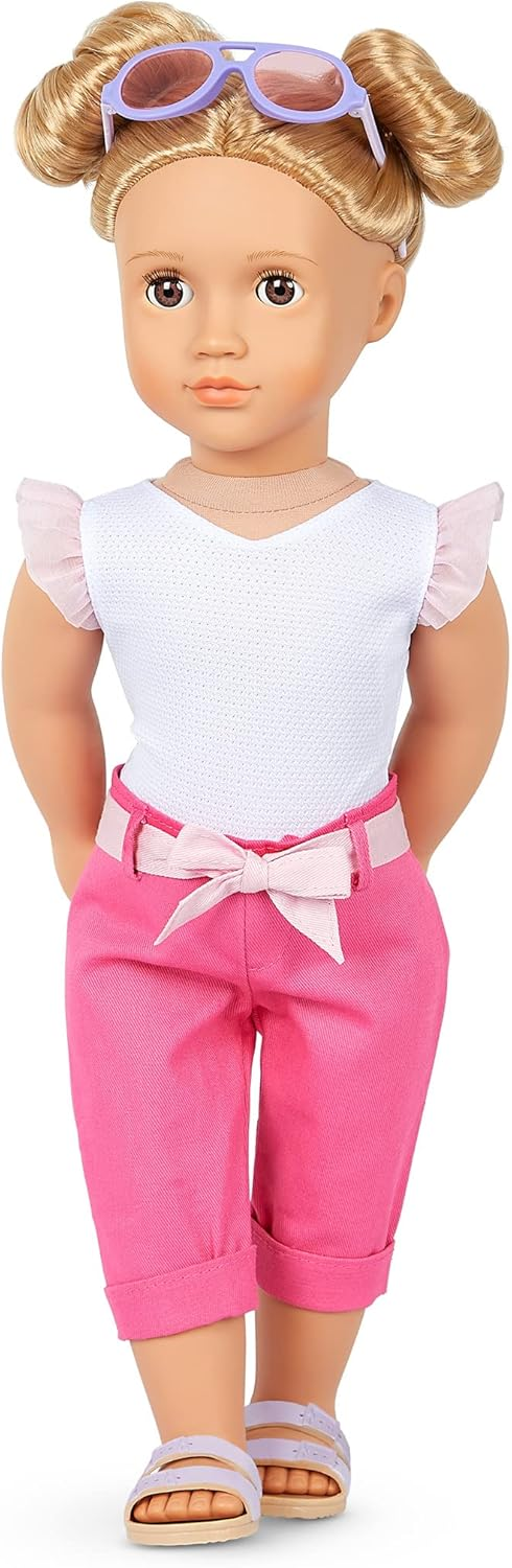 Our Generation - 46 cm - Boneca de moda com tema de laço - Thea - Cabelo loiro e olhos castanhos - 3 roupas e acessórios de estilo em caixa de oferta - Brincadeira de faz de conta - Brinquedos para crianças de 3 anos