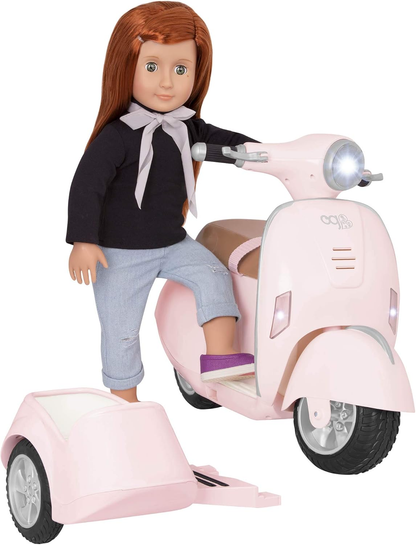 OG OG Ride Along Scooter Generation – Scooter de brinquedo com carrinho lateral removível para bonecas de 45 cm – Inclui capacete para o piloto