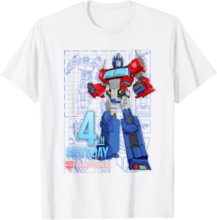 T-Shirt Transformers Optimus Prime para o 4º Aniversário - Menina, Aniversariantes - Preto - Tamanho S - Manga Curta - Modelagem Clássica - Mistura de Algodão e Poliéster - Lavável à Máquina